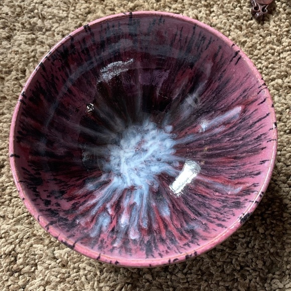 Other - Red Clay Pottery Bowl – Purple & Black – El Salvador